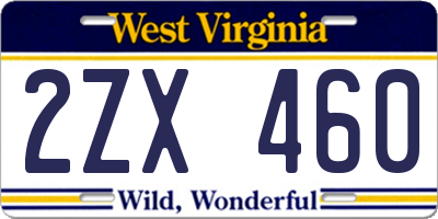 WV license plate 2ZX460