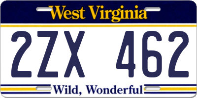 WV license plate 2ZX462