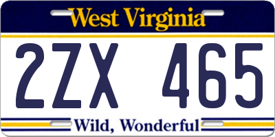 WV license plate 2ZX465