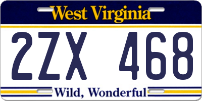 WV license plate 2ZX468