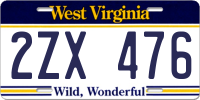 WV license plate 2ZX476
