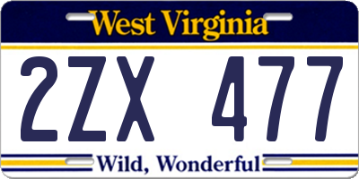 WV license plate 2ZX477