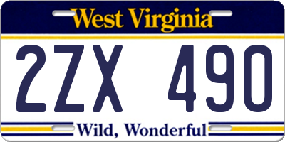 WV license plate 2ZX490