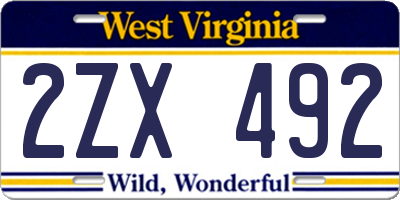 WV license plate 2ZX492