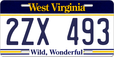 WV license plate 2ZX493