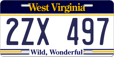 WV license plate 2ZX497