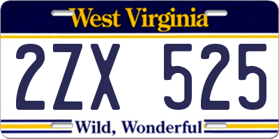 WV license plate 2ZX525