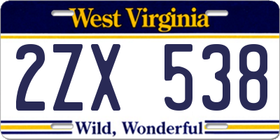 WV license plate 2ZX538