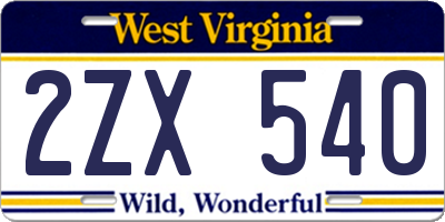 WV license plate 2ZX540