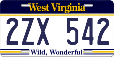WV license plate 2ZX542