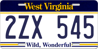 WV license plate 2ZX545