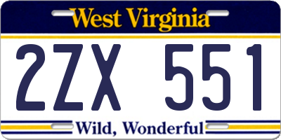 WV license plate 2ZX551
