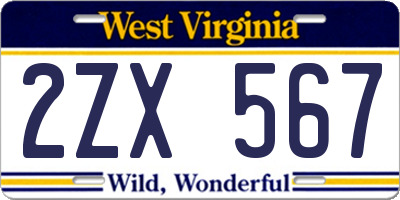 WV license plate 2ZX567