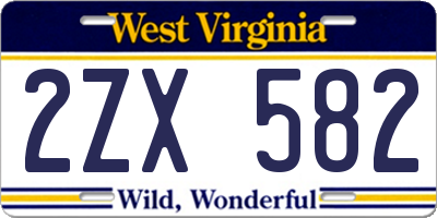 WV license plate 2ZX582