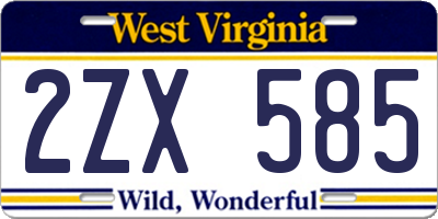 WV license plate 2ZX585
