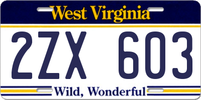 WV license plate 2ZX603