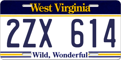 WV license plate 2ZX614