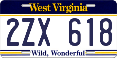 WV license plate 2ZX618