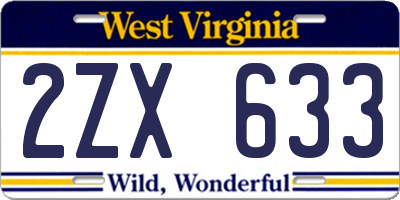 WV license plate 2ZX633