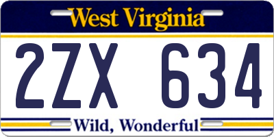 WV license plate 2ZX634
