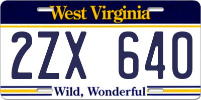 WV license plate 2ZX640