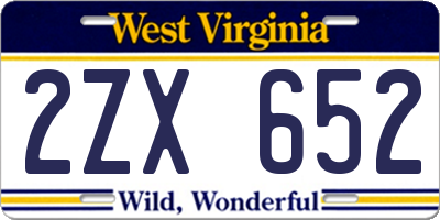 WV license plate 2ZX652
