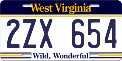 WV license plate 2ZX654
