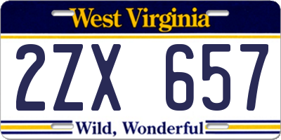 WV license plate 2ZX657