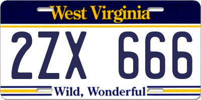 WV license plate 2ZX666