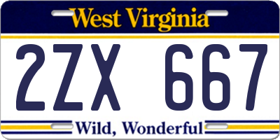 WV license plate 2ZX667