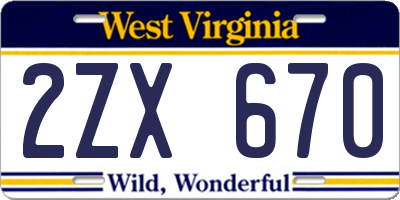 WV license plate 2ZX670