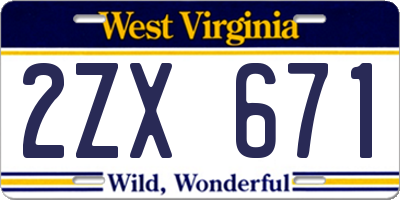 WV license plate 2ZX671