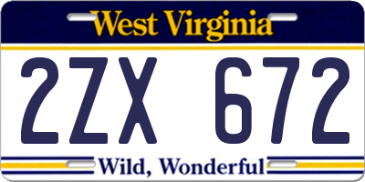 WV license plate 2ZX672