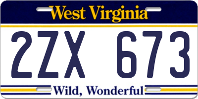 WV license plate 2ZX673
