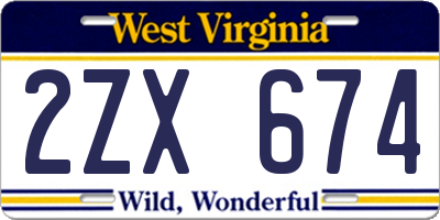 WV license plate 2ZX674