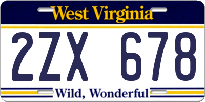 WV license plate 2ZX678