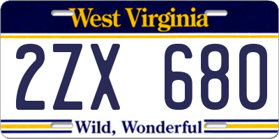 WV license plate 2ZX680
