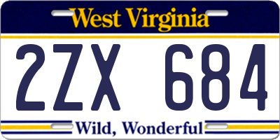 WV license plate 2ZX684