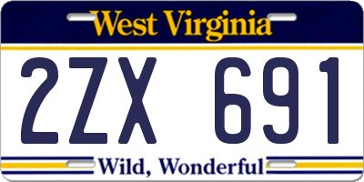 WV license plate 2ZX691