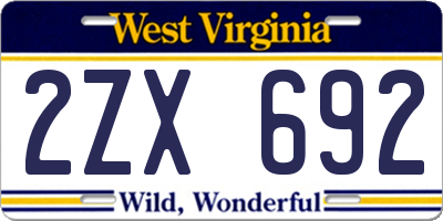 WV license plate 2ZX692