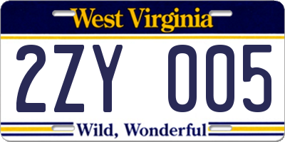 WV license plate 2ZY005