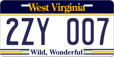 WV license plate 2ZY007