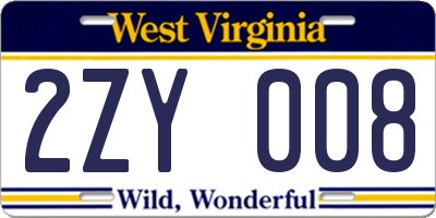 WV license plate 2ZY008