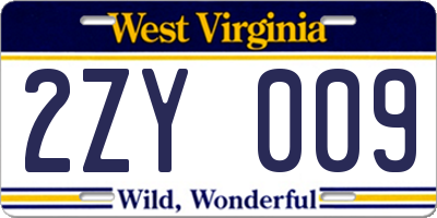 WV license plate 2ZY009
