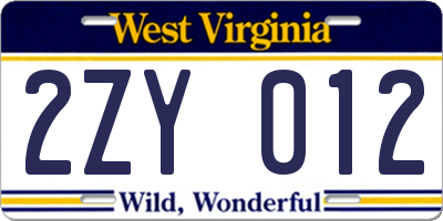 WV license plate 2ZY012