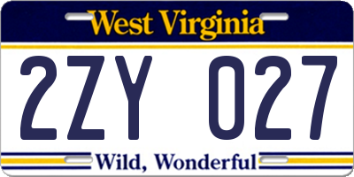 WV license plate 2ZY027