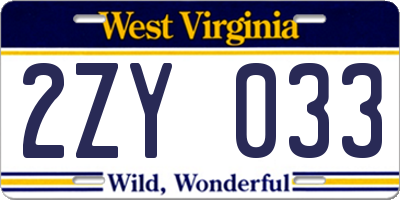 WV license plate 2ZY033