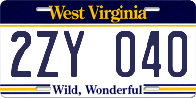 WV license plate 2ZY040