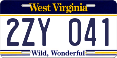 WV license plate 2ZY041