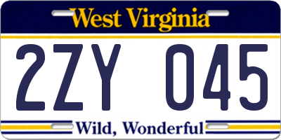 WV license plate 2ZY045